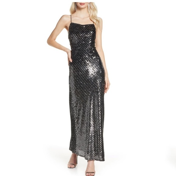 NWT Bardot Sequin Stripe Gown Size 6 - Picture 1 of 2